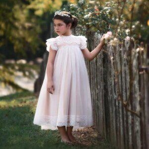 Trish Scully Child Adriana Dress Ivory White & Tan Lace Sz 14 12 10 Formal NWT